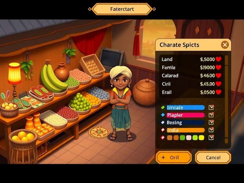 Spice Heritage Quest gameplay screenshot showing character in Indian marketplace